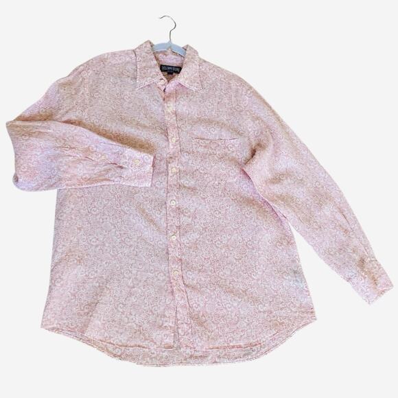 Vilebrequin Sz XXL Pink White Button Up 100% Linen Flax Long Sleeve Shirt Pocket - Picture 1 of 13